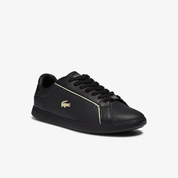 Lacoste Graduate Leather Metallic Detailing Sneakers Dámské - Tenisky Černé | CZ-kkJZi6